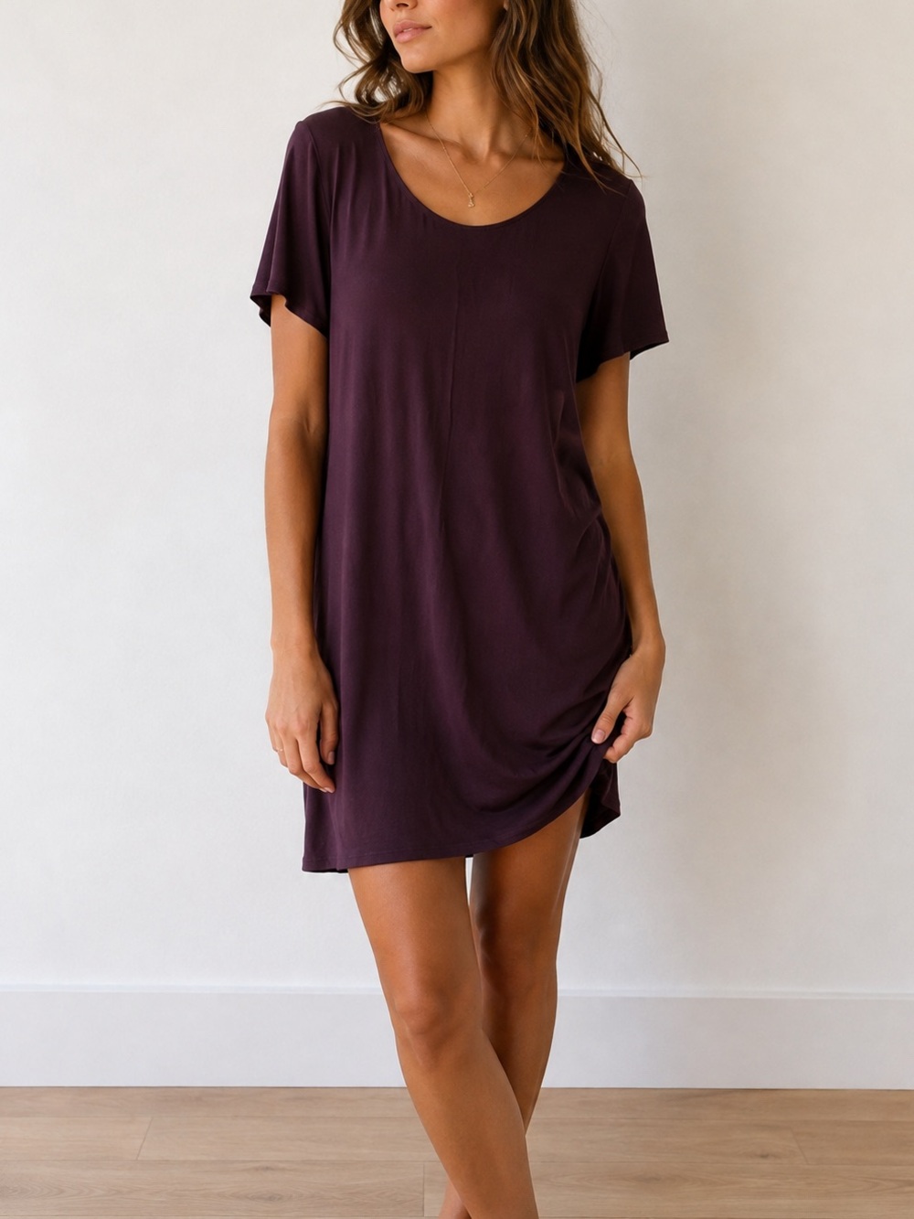 Wilfred Aritzia Plum Purple T-Shirt Dress Scoop Neck Relaxed Short Sleeve Mini